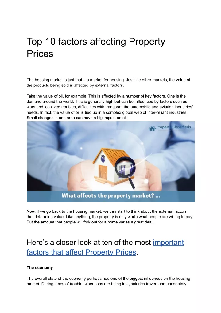top 10 factors affecting property prices