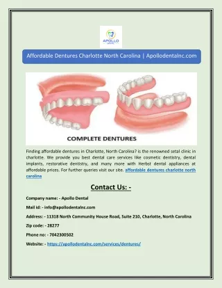 Affordable Dentures Charlotte North Carolina | Apollodentalnc.com
