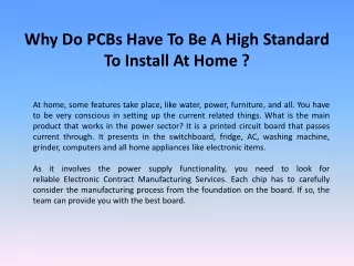 Why Do PCBs Have To Be A High Standard To Install At Home