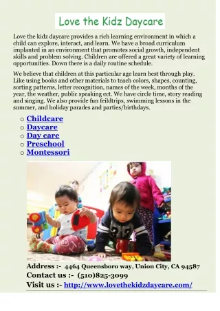 love the kidz daycare provides a rich learning