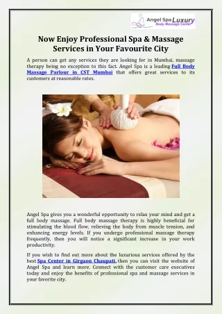now enjoy professional spa massage services