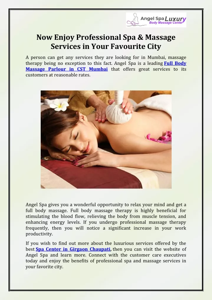 now enjoy professional spa massage services
