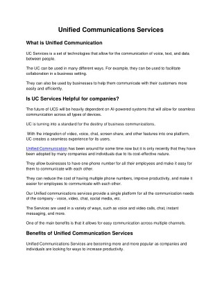 Unified Communications Services