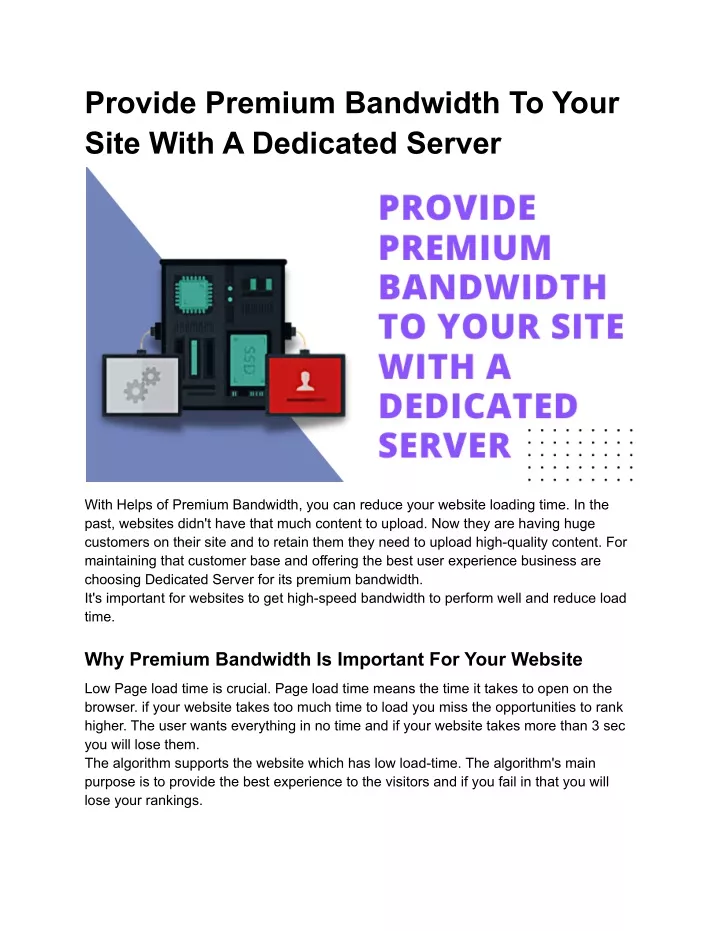 provide premium bandwidth to your site with
