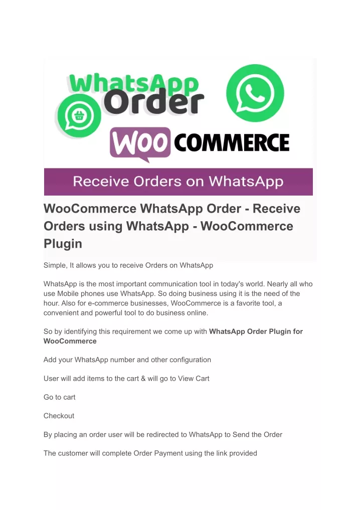 woocommerce whatsapp order receive orders using