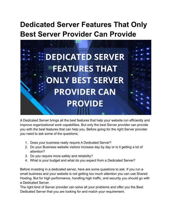 dedicated server features that only best server