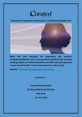 Therapist For Depression And Anxiety | Curatedmentalhealth.com