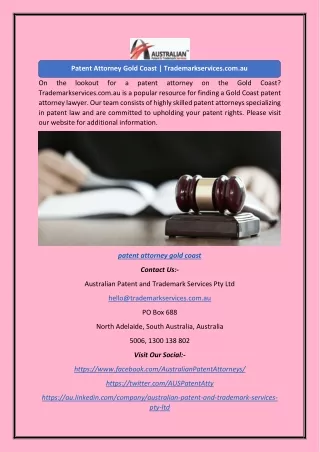 Patent Attorney Gold Coast | Trademarkservices.com.au