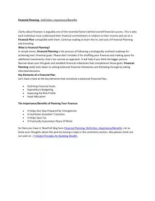 Financial Planning - Definition, Importance/Benefits