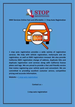 DMV Services Online Fast and Affordable | 1 Stop Auto Registration