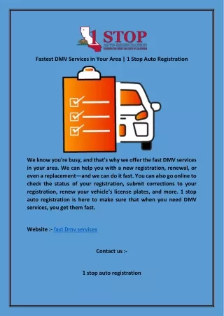 Fastest DMV Services in Your Area | 1 Stop Auto Registration