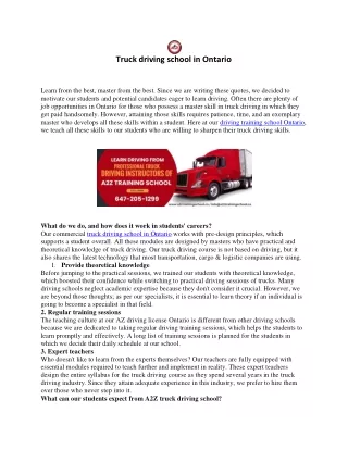 Truck driving school in Ontario
