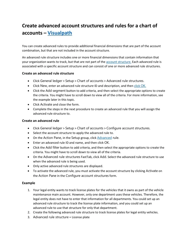 create advanced account structures and rules