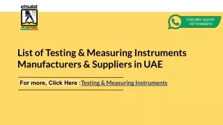 List of Testing & Measuring Instruments Manufacturers & Suppliers in UAE