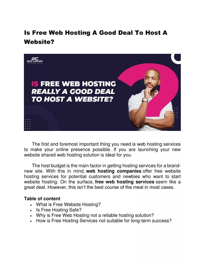 is free web hosting a good deal to host a website