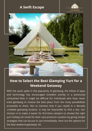 How to Select the Best Glamping Yurt for a Weekend Getaway