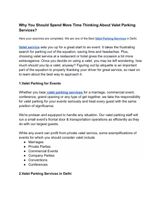 Why You Should Spend More Time Thinking About Valet Parking Services?