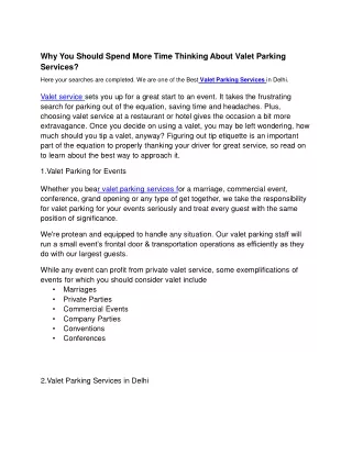 Why You Should Spend More Time Thinking About Valet Parking Services?