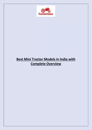 best mini tractor models in india with complete