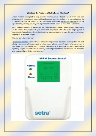 What are the Features of Setra Room Monitors