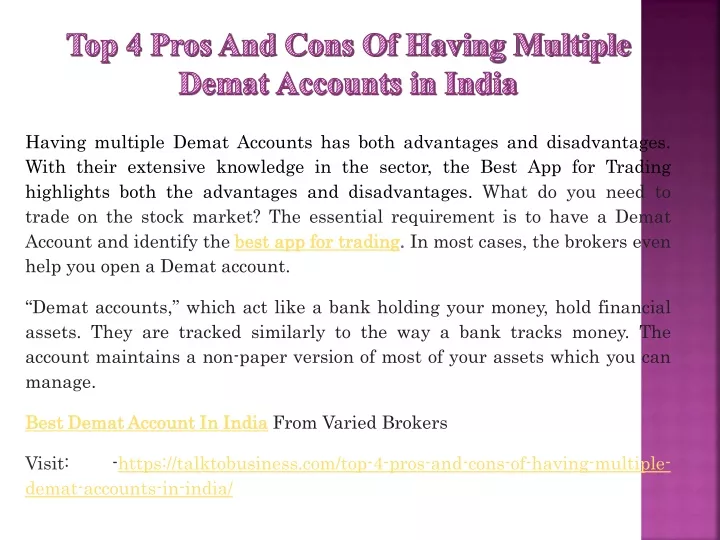 PPT - Top 4 Pros And Cons Of Having Multiple Demat Accounts In India ...