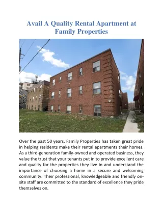 Avail a quality rental apartment at Family Properties