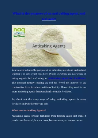 what is the purpose of an anti caking agent