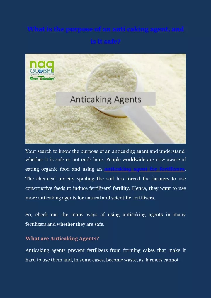 what is the purpose of an anti caking agent