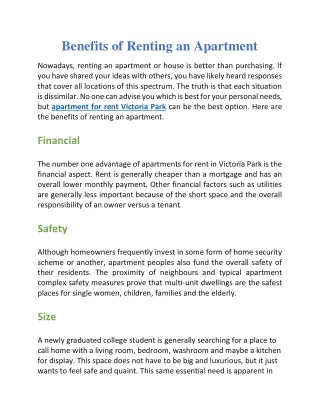 Benefits of renting an apartment