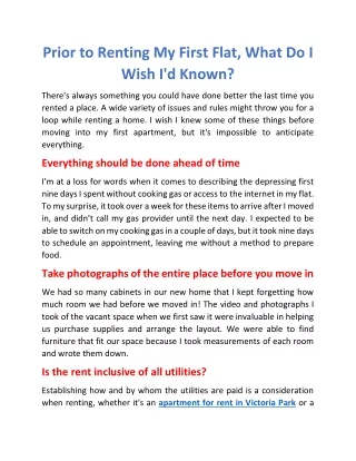 Prior to Renting My First Flat, what do I wish I'd known