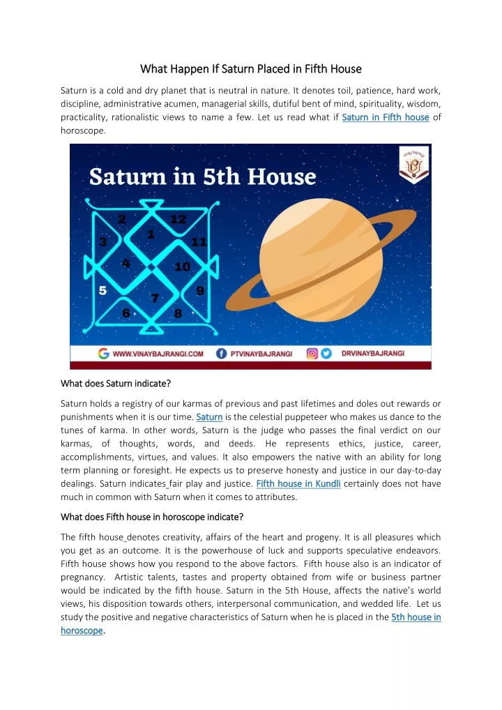 what happen if saturn placed in fifth house what