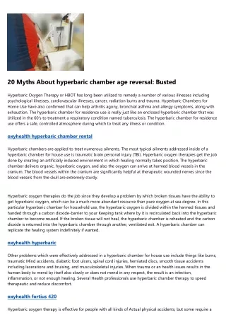 20 myths about hyperbaric chamber age reversal