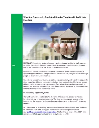 Opportunity Funds And How Do They Benefit Real Estate Investors
