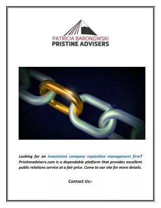 Investment Company Reputation Management Firm | Pristineadvisers.com