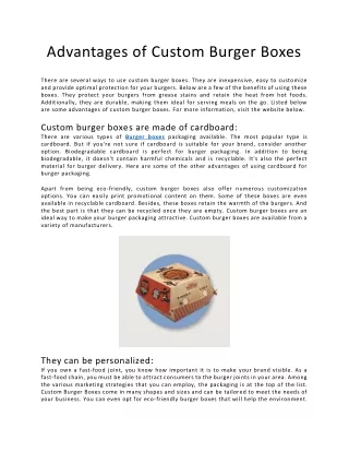 Advantages of Custom Burger Boxes