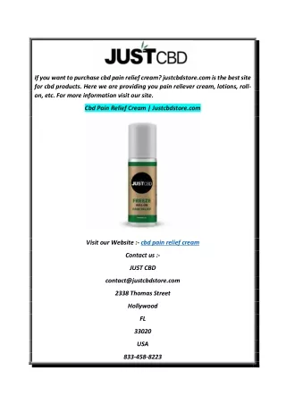 Cbd Pain Relief Cream  Justcbdstore.com