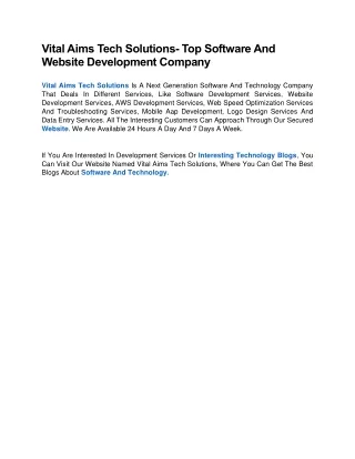 Vital Aims Tech Solutions- Top Software And Website Development Company