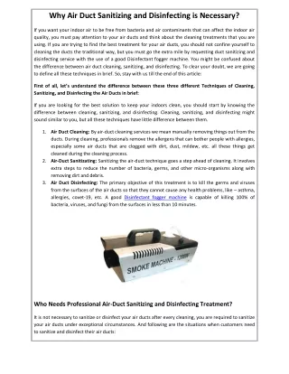 why air duct sanitizing and disinfecting