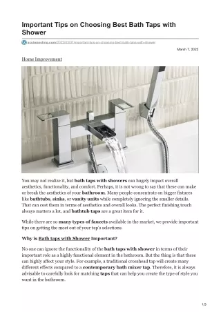 important Tips on Choosing Best Bath Taps with Shower