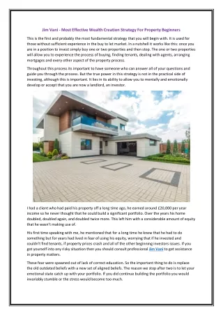 Jim Vani - Most Effective Wealth Creation Strategy For Property Beginners