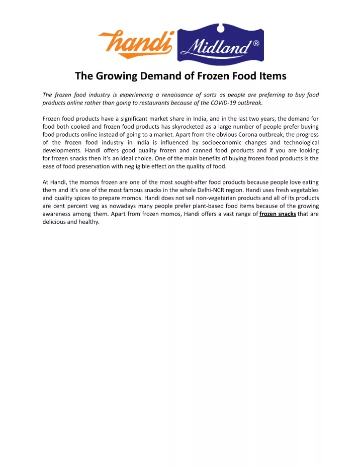 the growing demand of frozen food items
