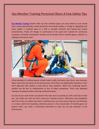 Gas Monitor Training Personnel Share A Few Safety Tips