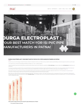 DURGA ELECTROPLAST: YOUR BEST MATCH FOR ISI PVC PIPE MANUFACTURERS IN PATNA!