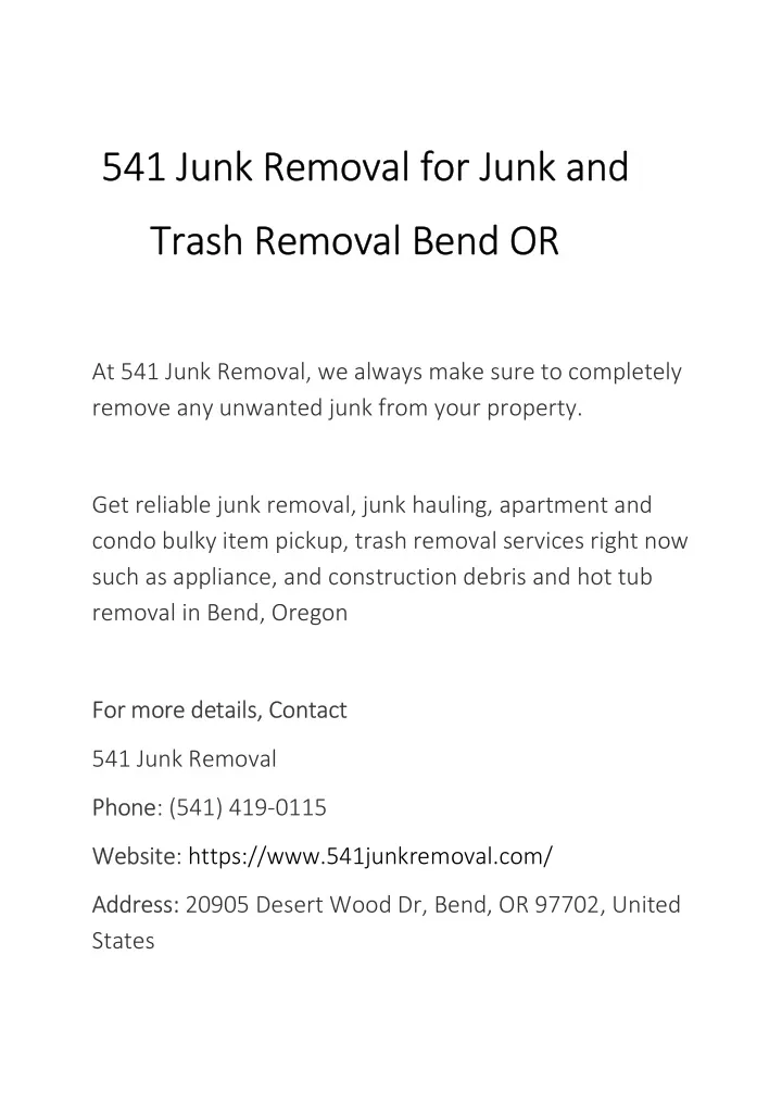 541 junk removal for junk and 541 junk removal