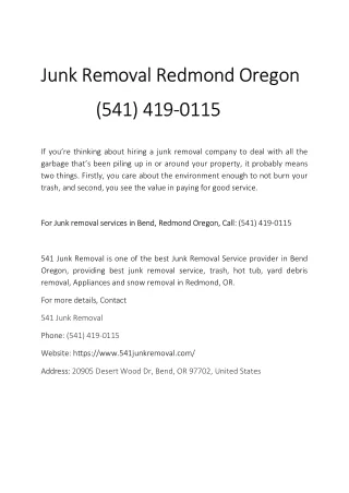 Junk Removal Redmond Oregon  (541) 419-0115