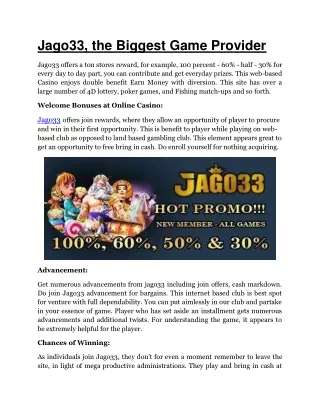 jago33 the biggest game provider