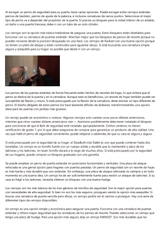al escoger un perno de seguridad para su puerta