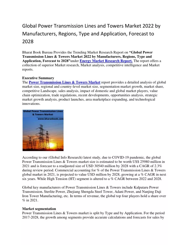 global power transmission lines and towers market