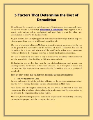 5 factors that determine the cost of demolition