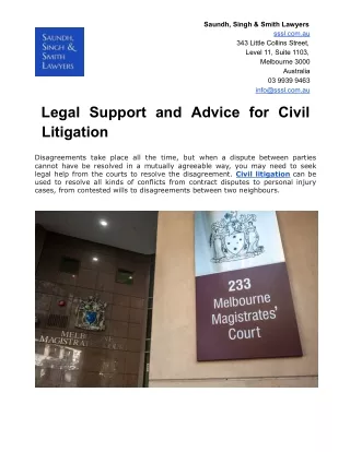 Legal Support and Advice for Civil Litigation